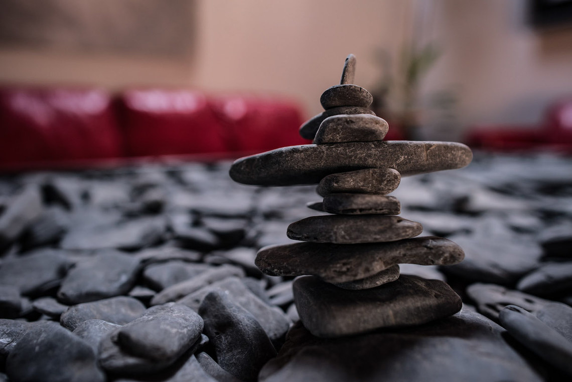 stack of small rocks on a table