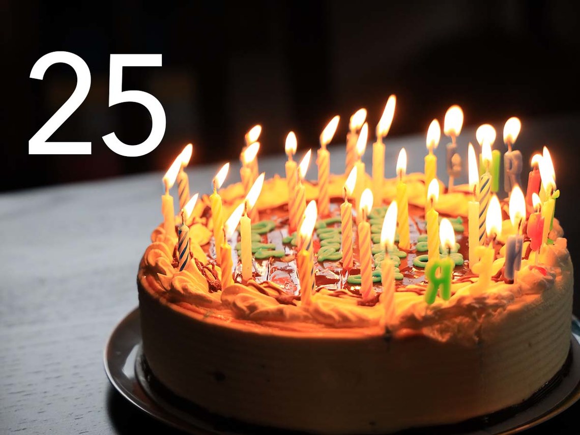 birthday cake with 25 overlay text