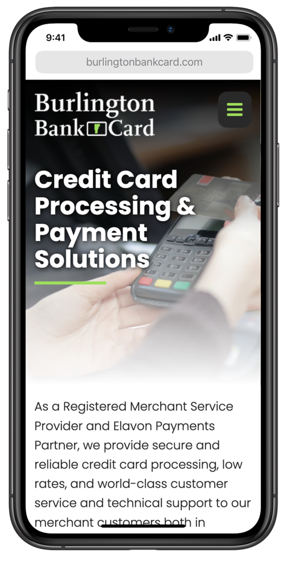 homepage mobile screenshot of burlington bank card