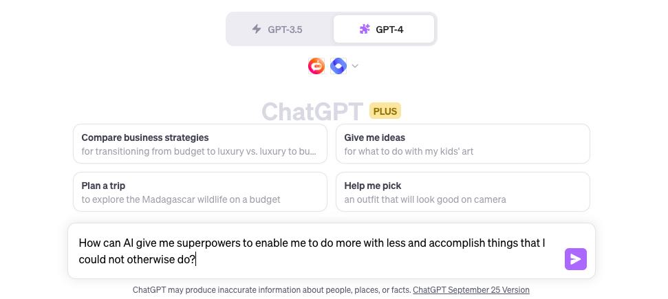 Chat GPT prompt "How can AI give me superpowers to enable me to do more with less and accomplish things that I could not otherwise do?"