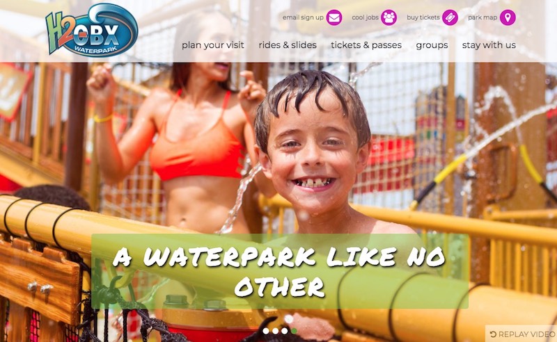 h2obx waterpark website homepage screenshot
