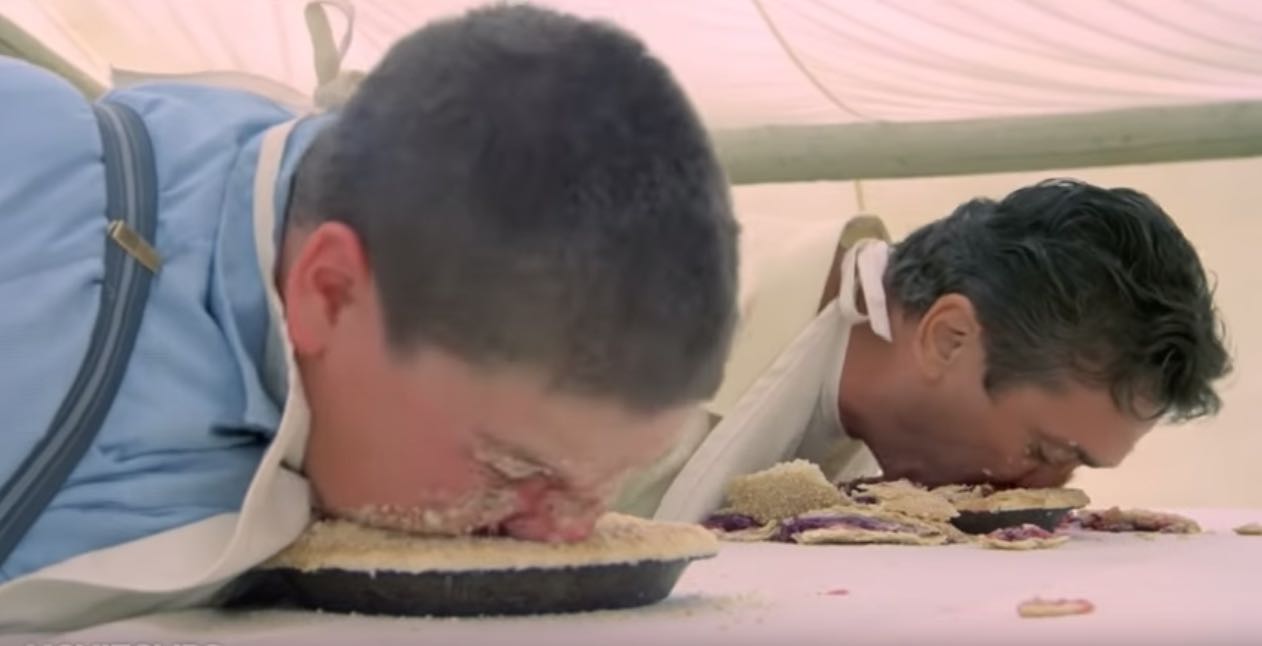 2 men in pie eating contest from movie Stand By Me
