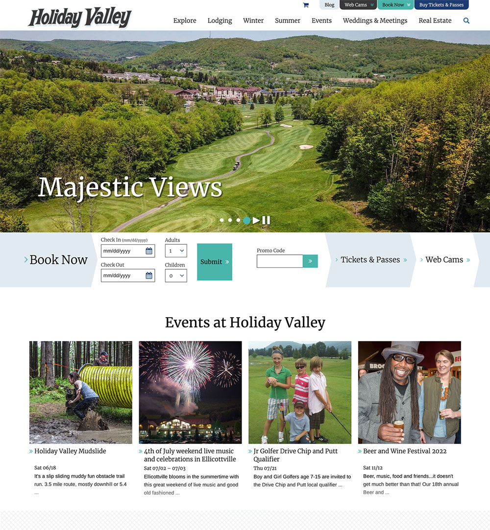Holiday Valley homepage desktop screenshot